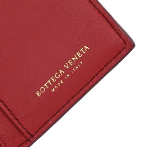 BOTTEGA VENETA INTRECCIATO Trifold Compact Wallet Leather Red Italy - Picture 9 of 13